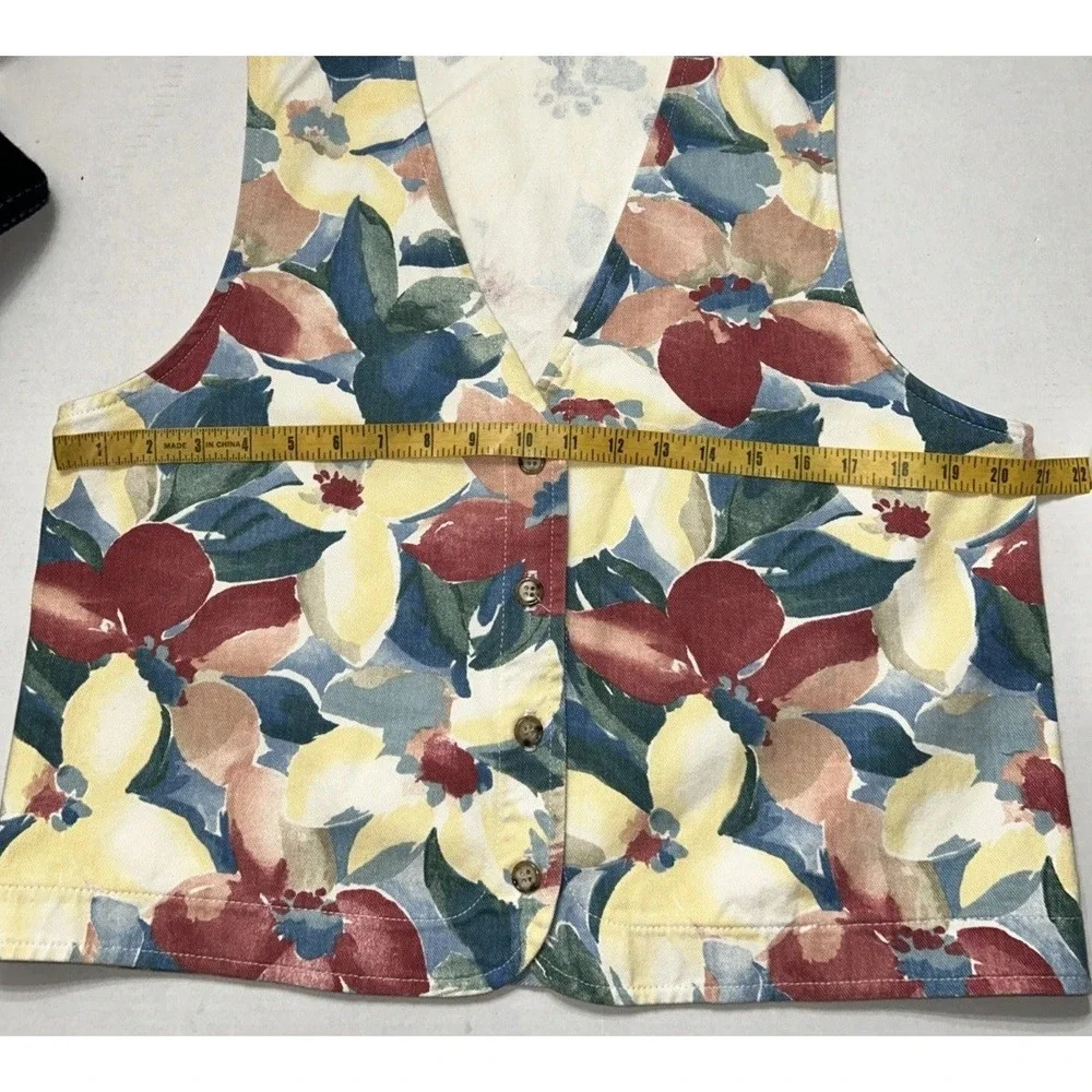 Women's Vintage ORVIS Denim Floral Print Cottagecore Button Front Vest‎ Large EC